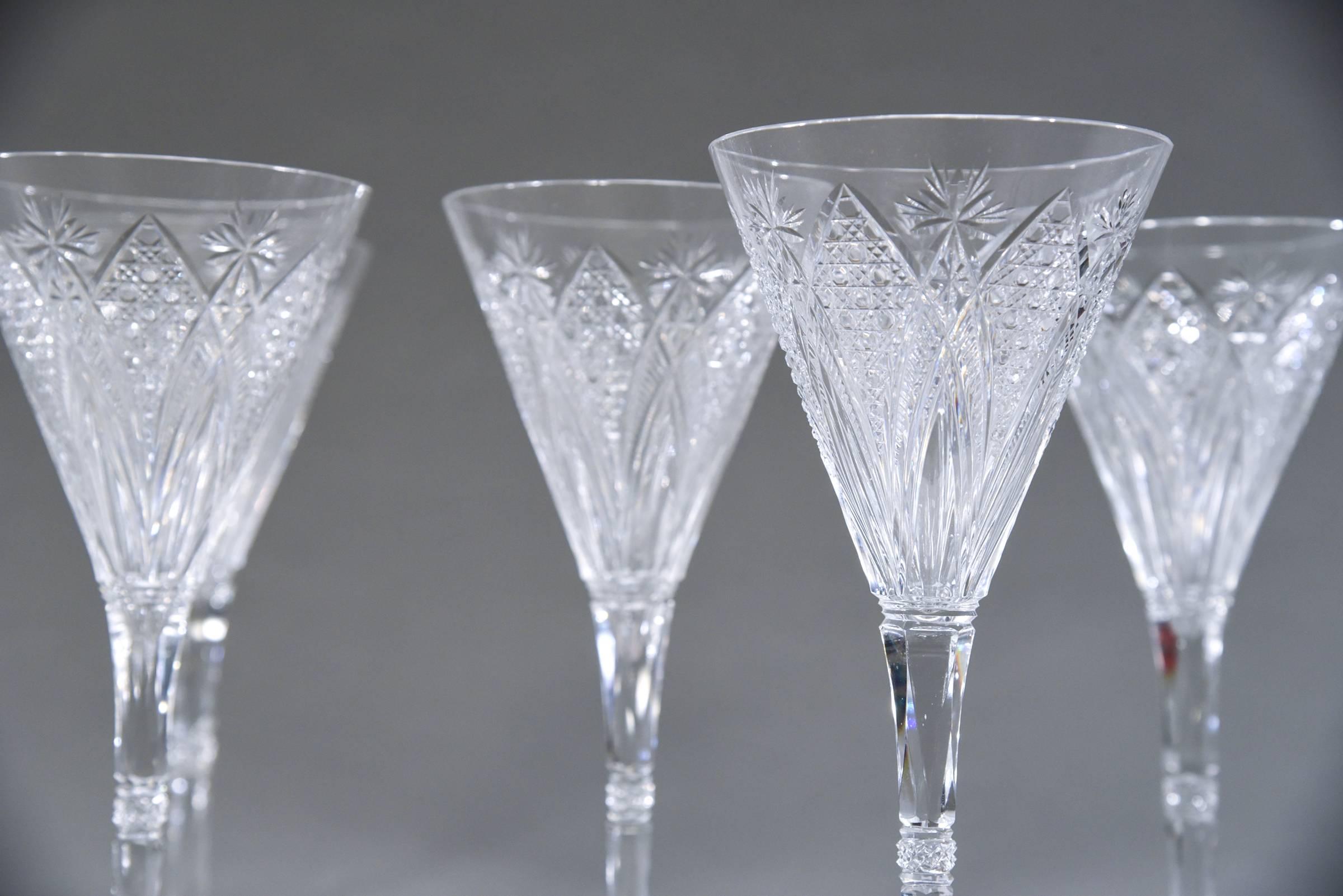 Faceted Set of 12 Signed Baccarat Elbeuf Crystal Tall Water Goblets