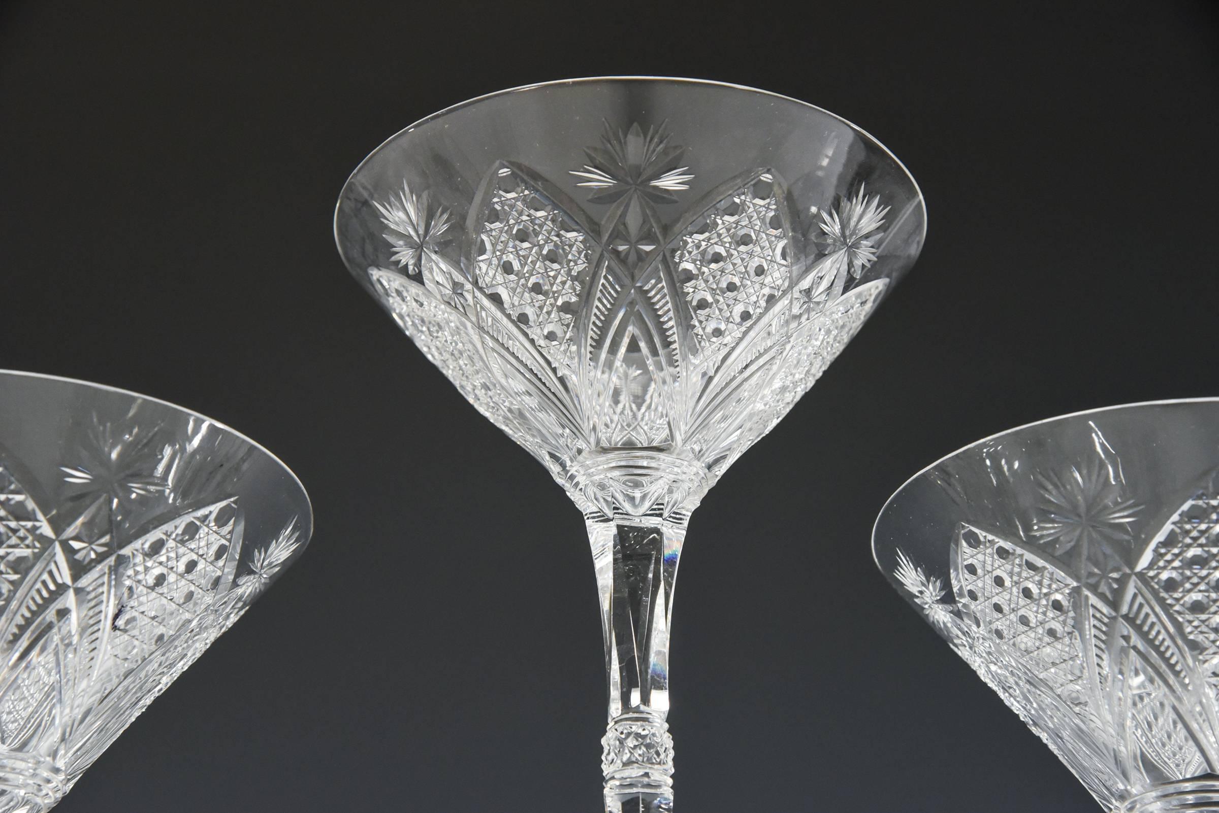 Baccarat Set of 12 Elbeuf Cut Crystal Martini Cocktail Champagne Goblets 1