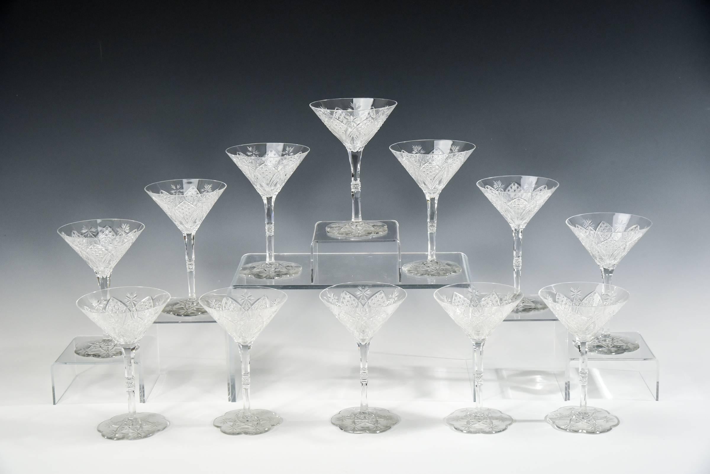 Baccarat Set of 12 Elbeuf Cut Crystal Martini Cocktail Champagne Goblets 2