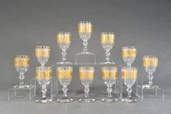 Set of 12 Val St. Lambert Handblown Crystal Cameo Goblets with Gold Roman Motifs