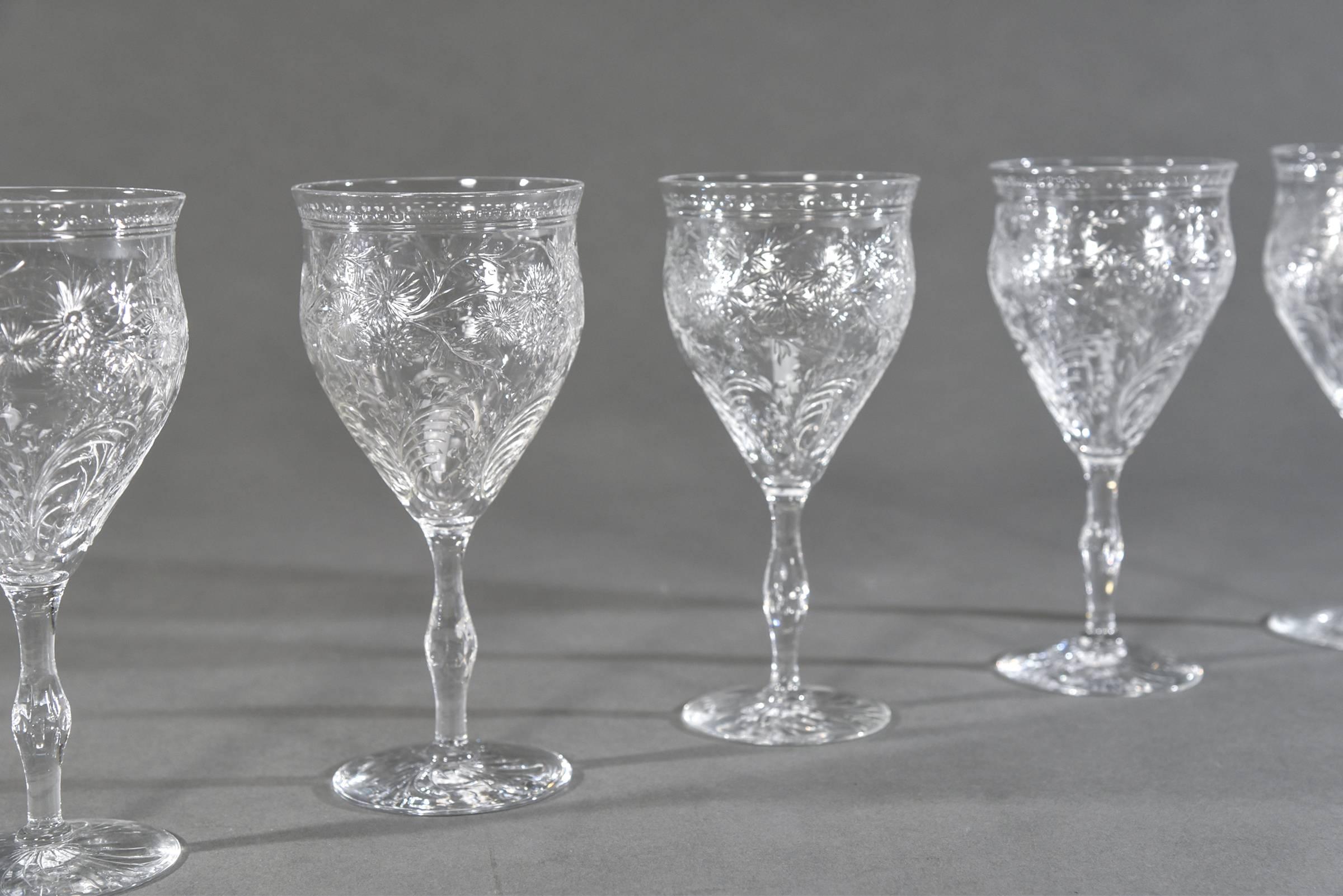 This set of 12 hand blown crystal goblets were made by Webb Corbett, England and are the perfect addition to your table setting. The nice large size makes these an excellent choice for use as a water goblet or wine goblet as they are large enough