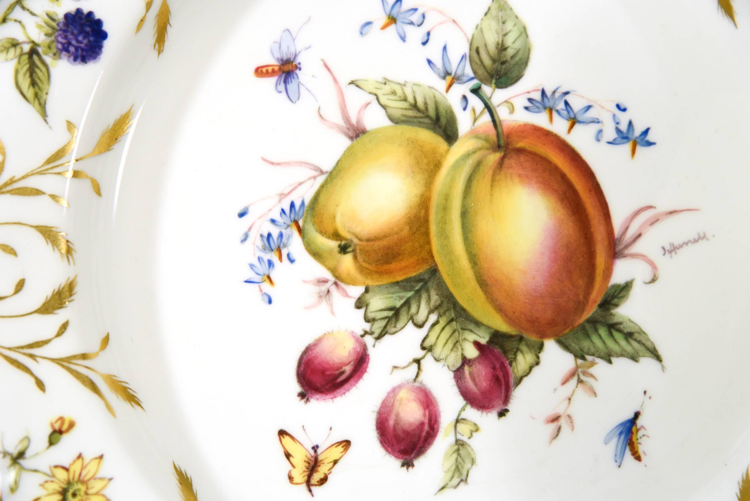 12 Royal Worcester Hand-Painted Dessert Plates with Fruit Artist Signed Hummel For Sale 2