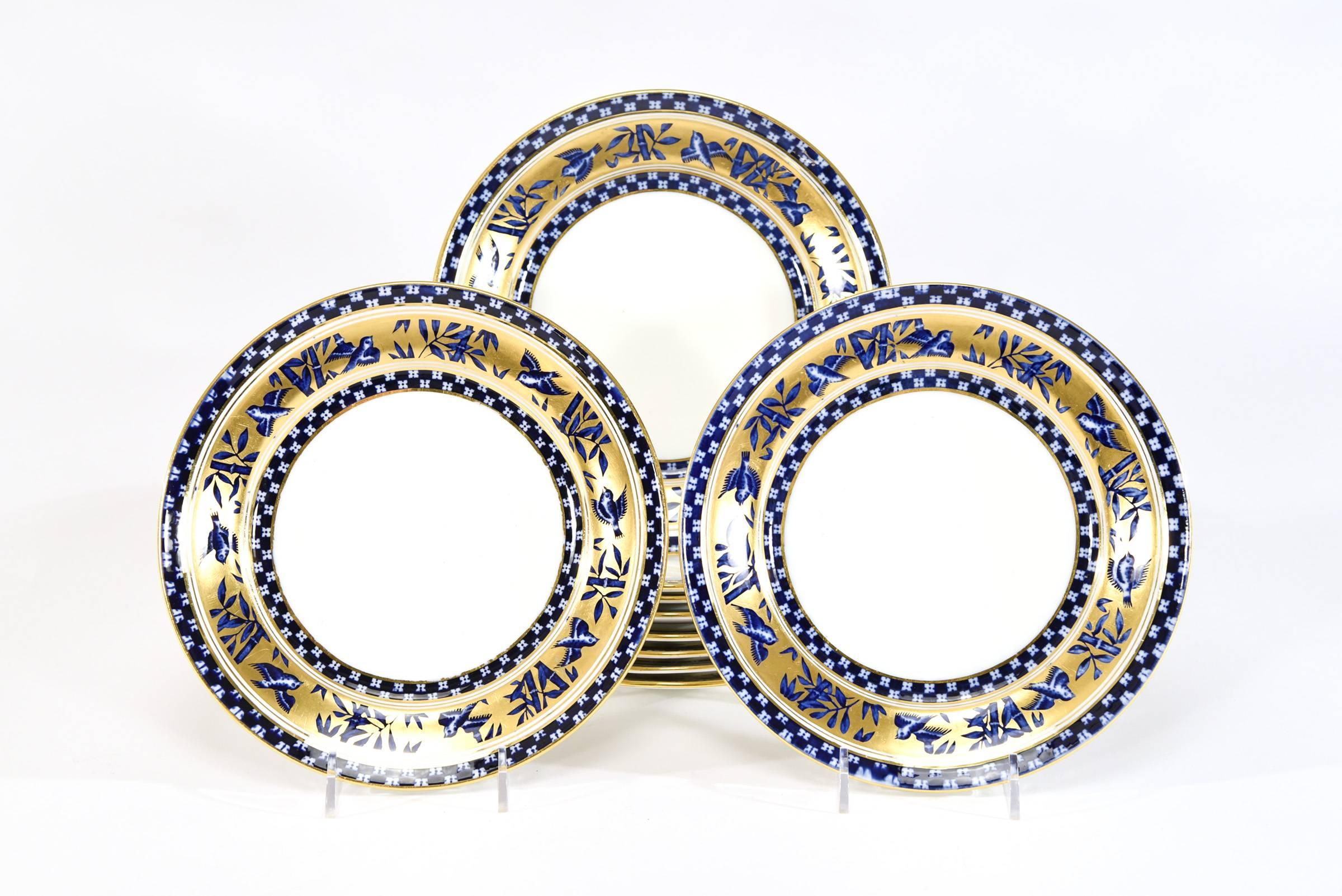 English 11 Coalport Cobalt Blue & Gold Aesthetic Movement Dessert Plates & Serving Dish