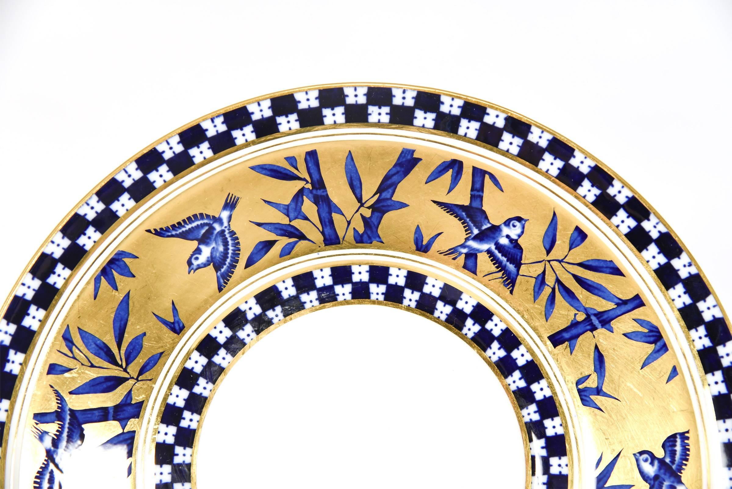 11 Coalport Cobalt Blue & Gold Aesthetic Movement Dessert Plates & Serving Dish In Excellent Condition In Great Barrington, MA