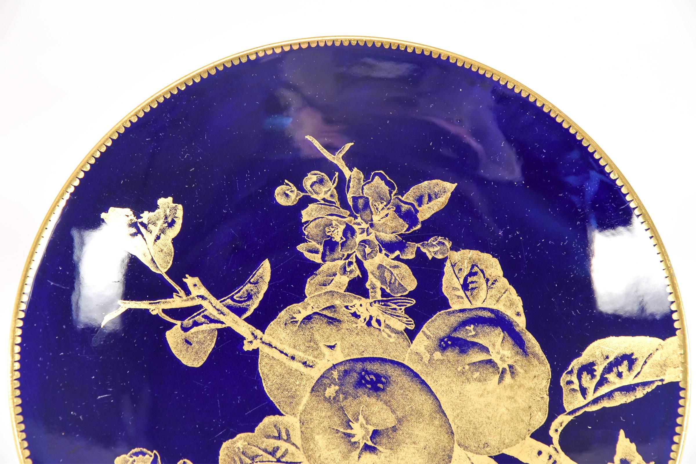 Late 19th Century 12 Brownfield Aesthetic Movement Cobalt Blue Gold Fruit Dessert Plates For Sale