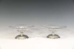 5-Piece Signed Hawkes Centerpiece Set with Copper Wheel Engraving & Silver Bases