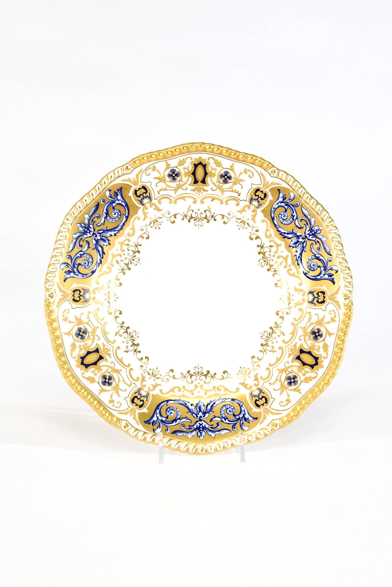 12 Coalport für Tiffany 1899 Essteller in Gold, Elfenbein und Kobaltblau (Neoklassisch) im Angebot