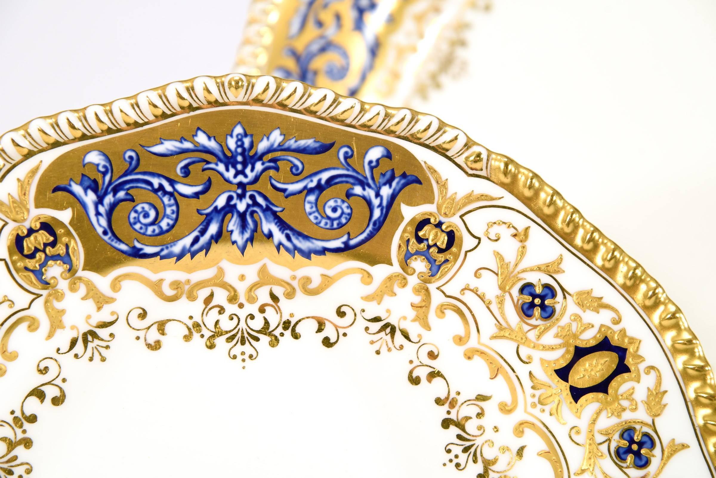 12 Coalport für Tiffany 1899 Essteller in Gold, Elfenbein und Kobaltblau (Vergoldet) im Angebot