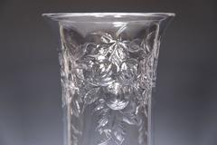 Baccarat Handblown Tall Crystal Vase with Intaglio Wheel Cut Fruit Motif