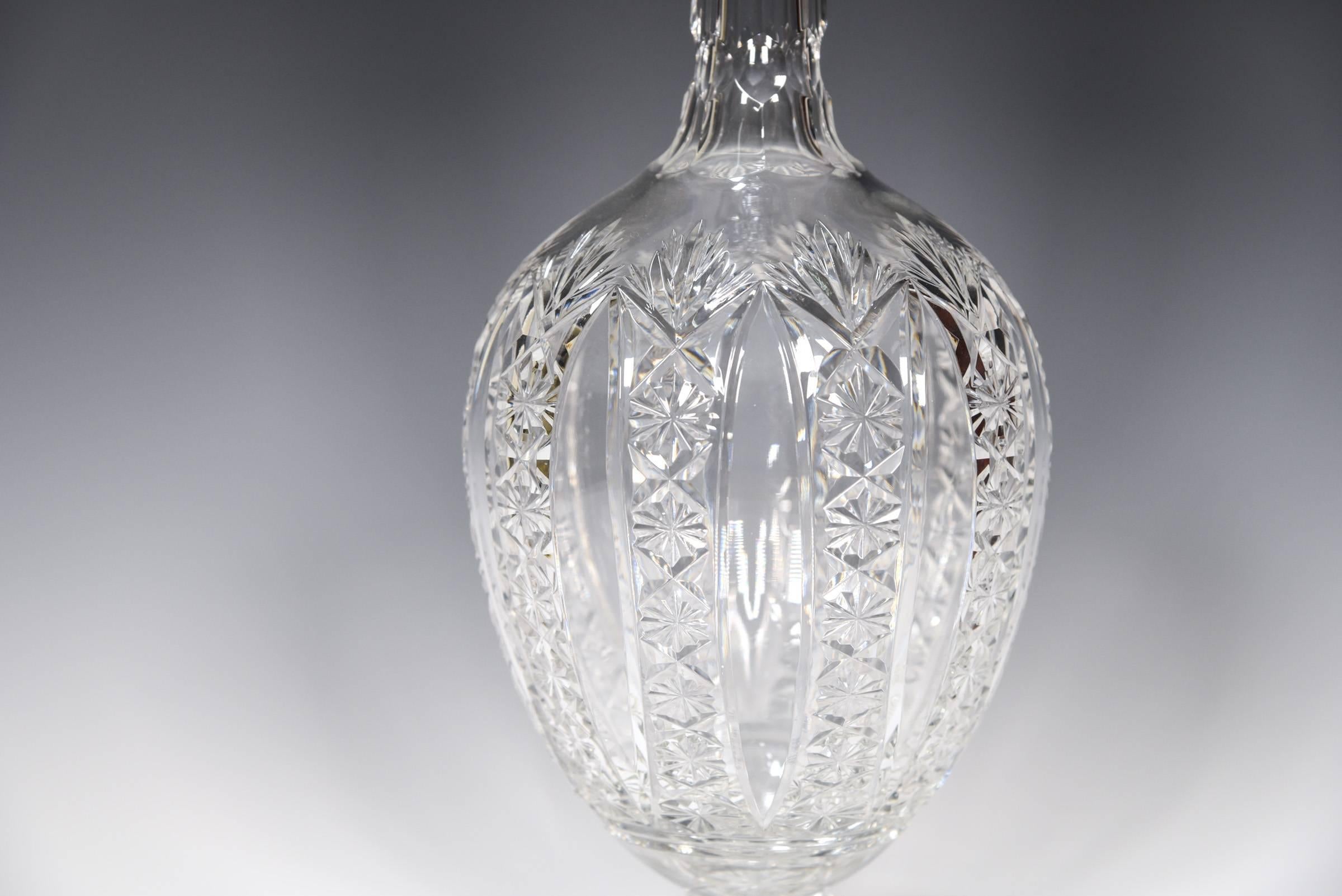 French Baccarat Hand Blown Cut Crystal Petal Foot Decanter Conde Pattern