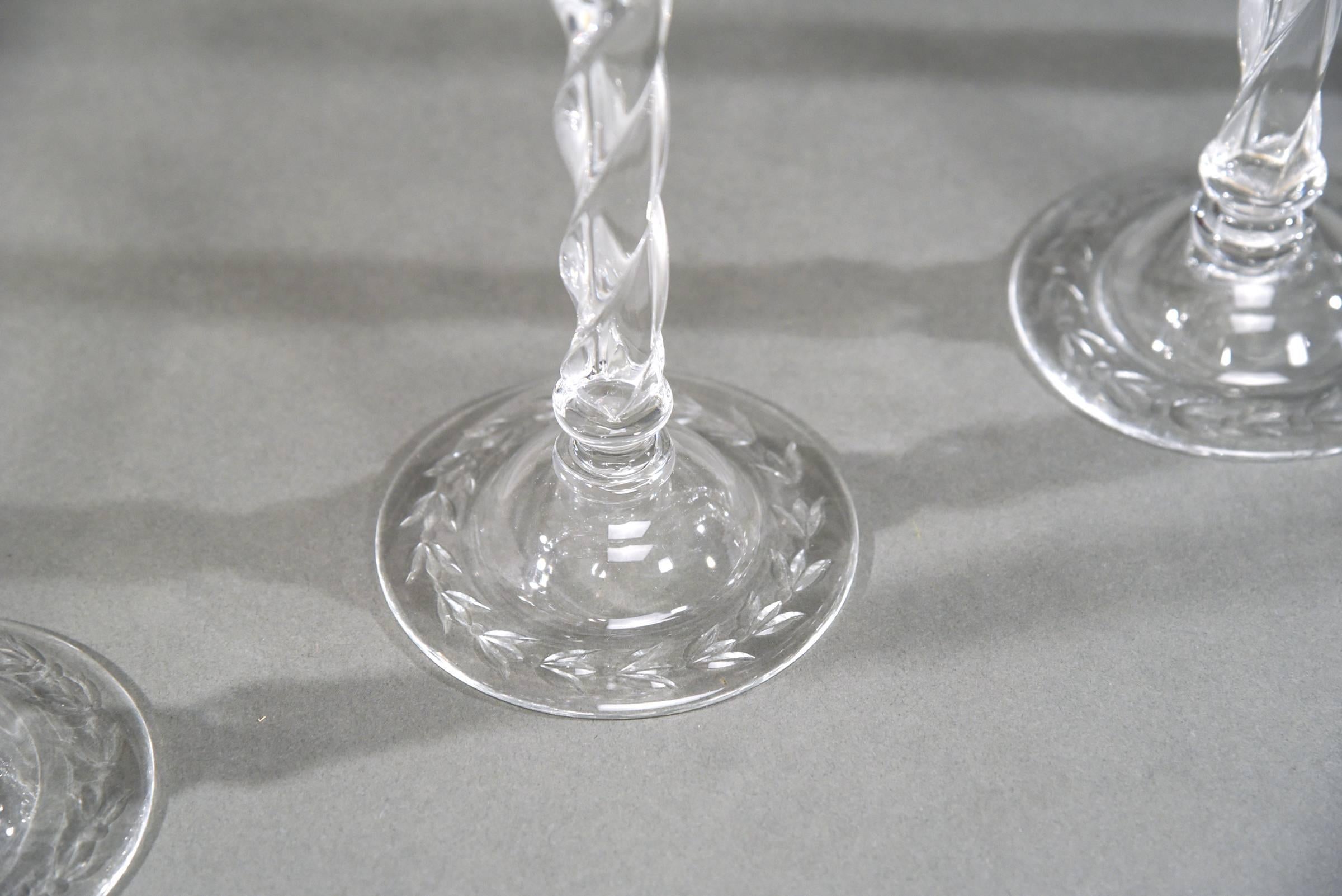 Set of 12 Webb Tall Handblown Crystal Goblets with Wheel Cutting and Spiral Stem 2
