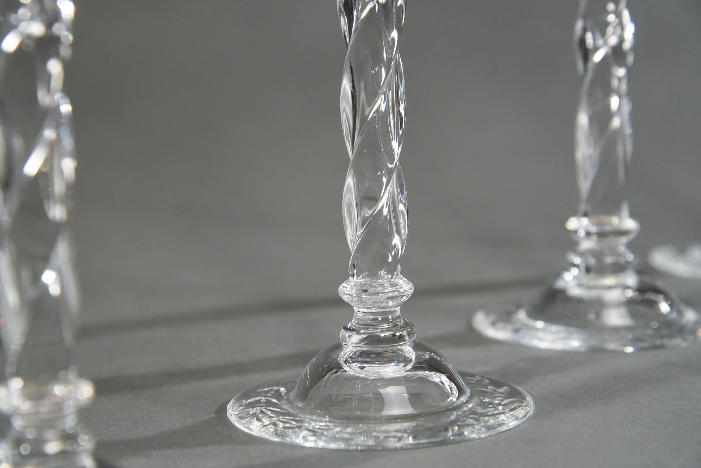 Set of 12 Webb Tall Handblown Crystal Goblets with Wheel Cutting and Spiral Stem 1