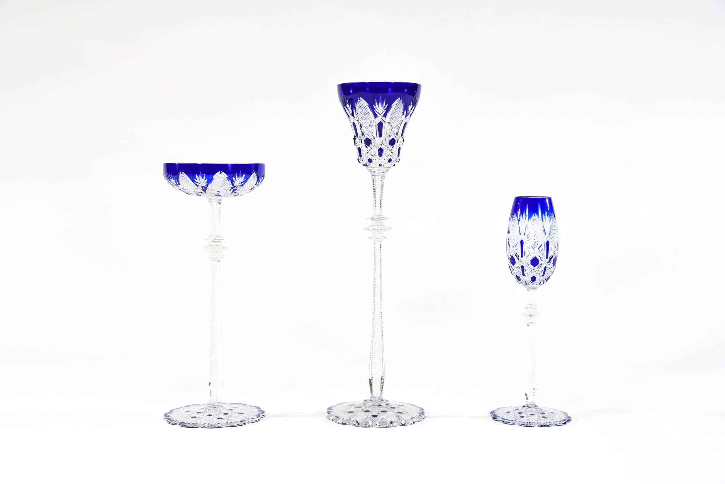 Early 20th Century Set of 12 Rare Baccarat Handblown Crystal Czar Tsar Goblets in Four Colors