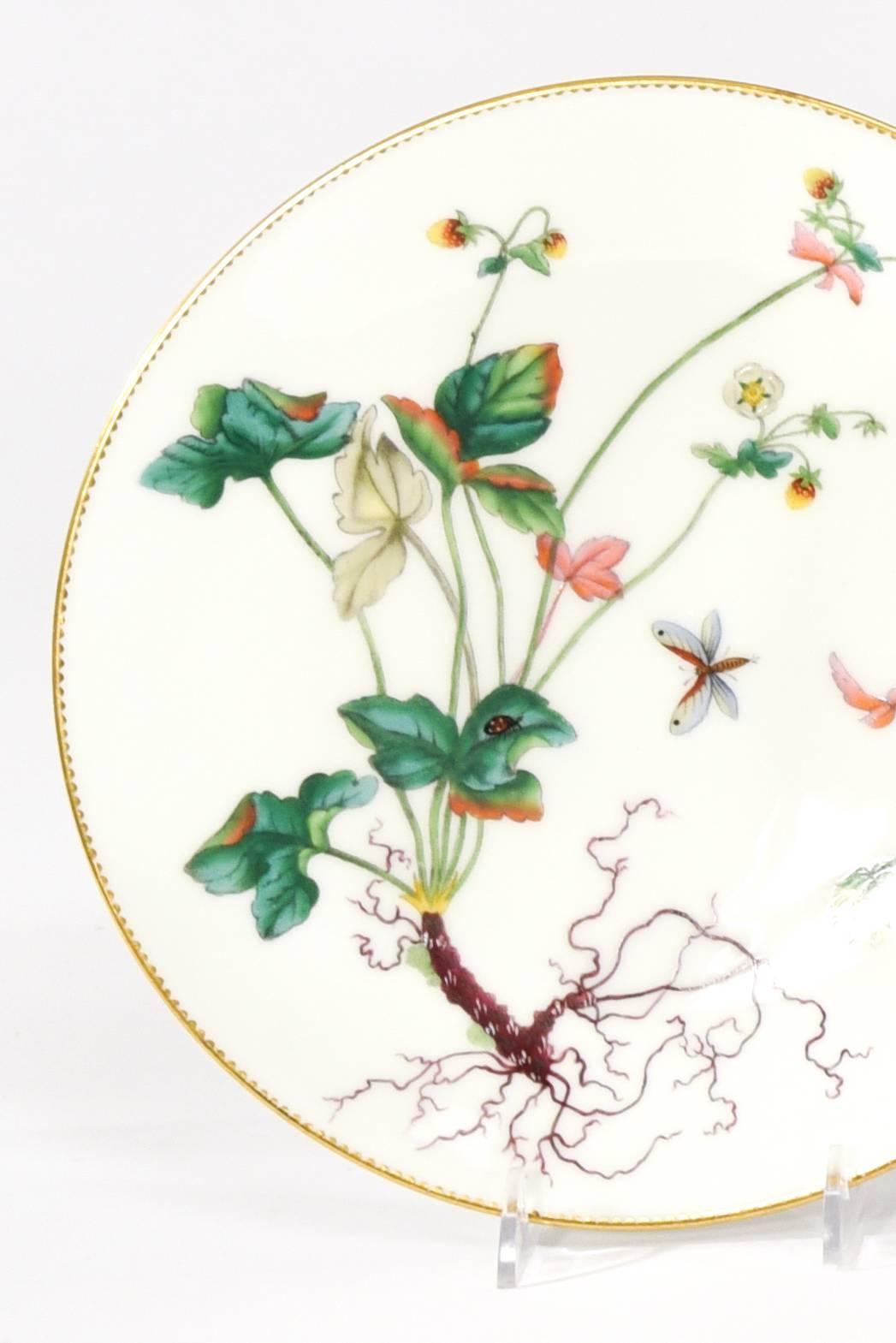 11 Aesthetic Movement Minton Hand Painted Botanical Dessert Plates Butterflies In Good Condition For Sale In Great Barrington, MA