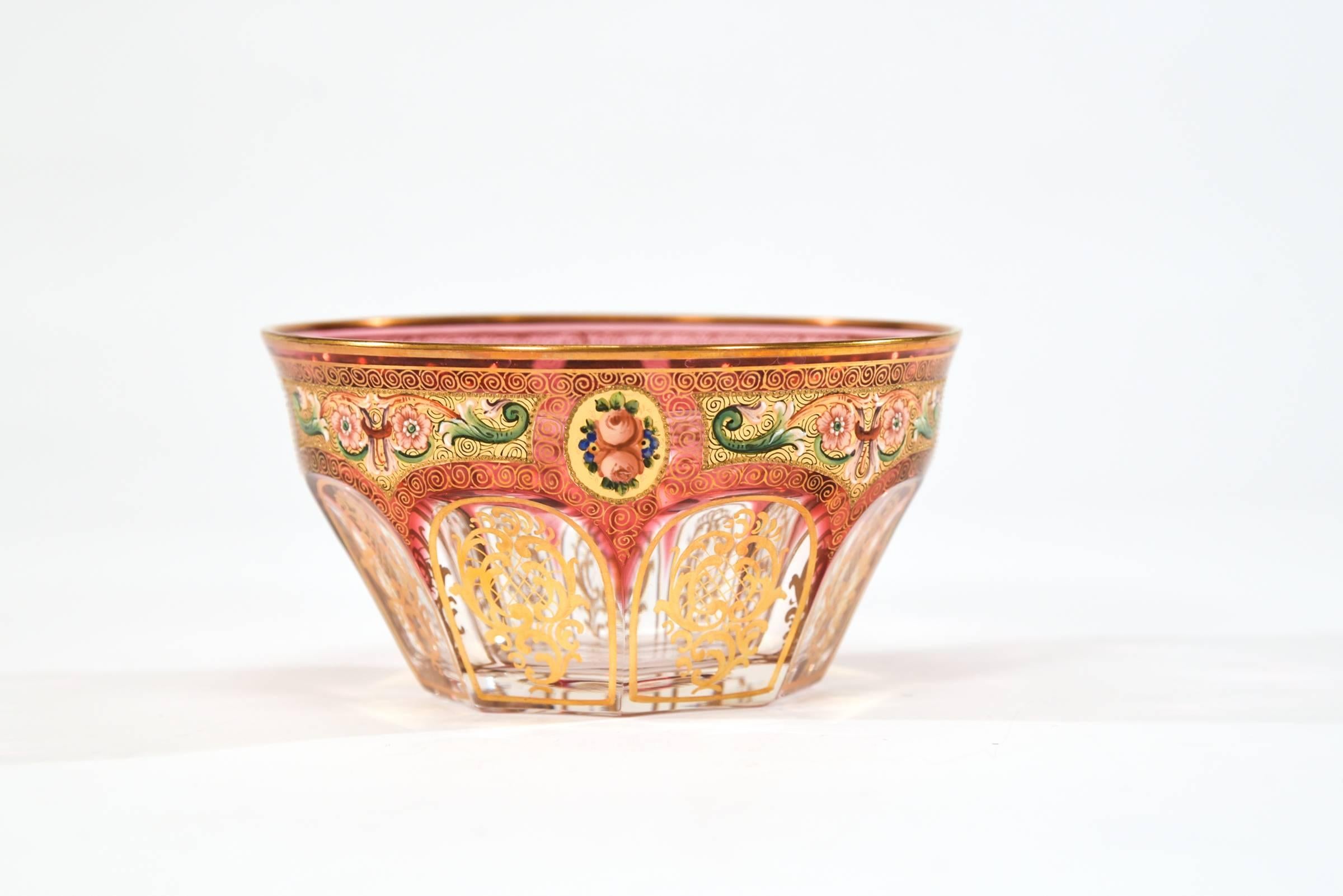 Early 20th Century 12 Baccarat Octagonal Crystal Bowls with Hand-Painted and Gilt Decoration