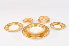 Minton for Tiffany Complete Dinner Service for 12 Caramel, White & Raised Gold