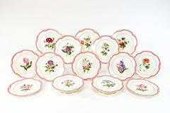 19th C Handpainted Botanical Rihouet Paris Porcelain Pink Dessert Service 17 Pcs