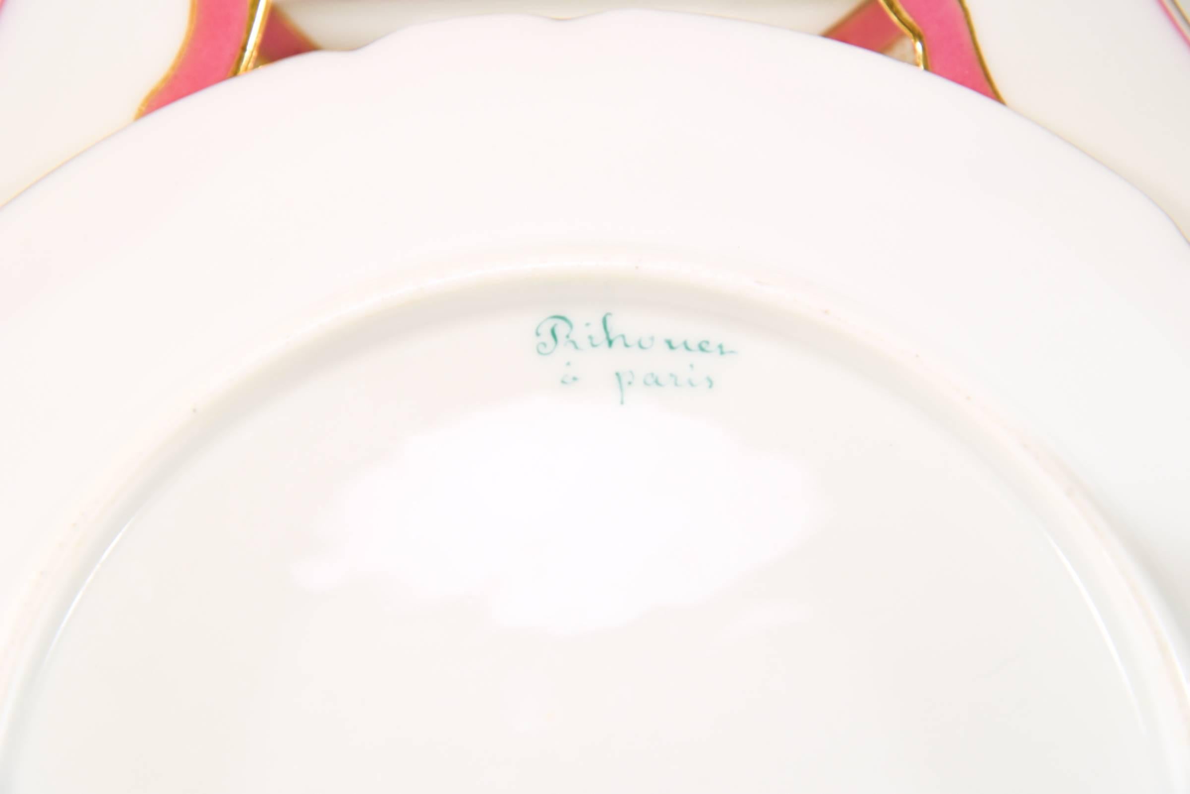 19th C Handpainted Botanical Rihouet Paris Porcelain Pink Dessert Service 17 Pcs For Sale 4