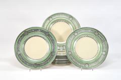Set of 12 Sterling Welch & Co Green Cream Dinner Plates with AC Silver Overlay