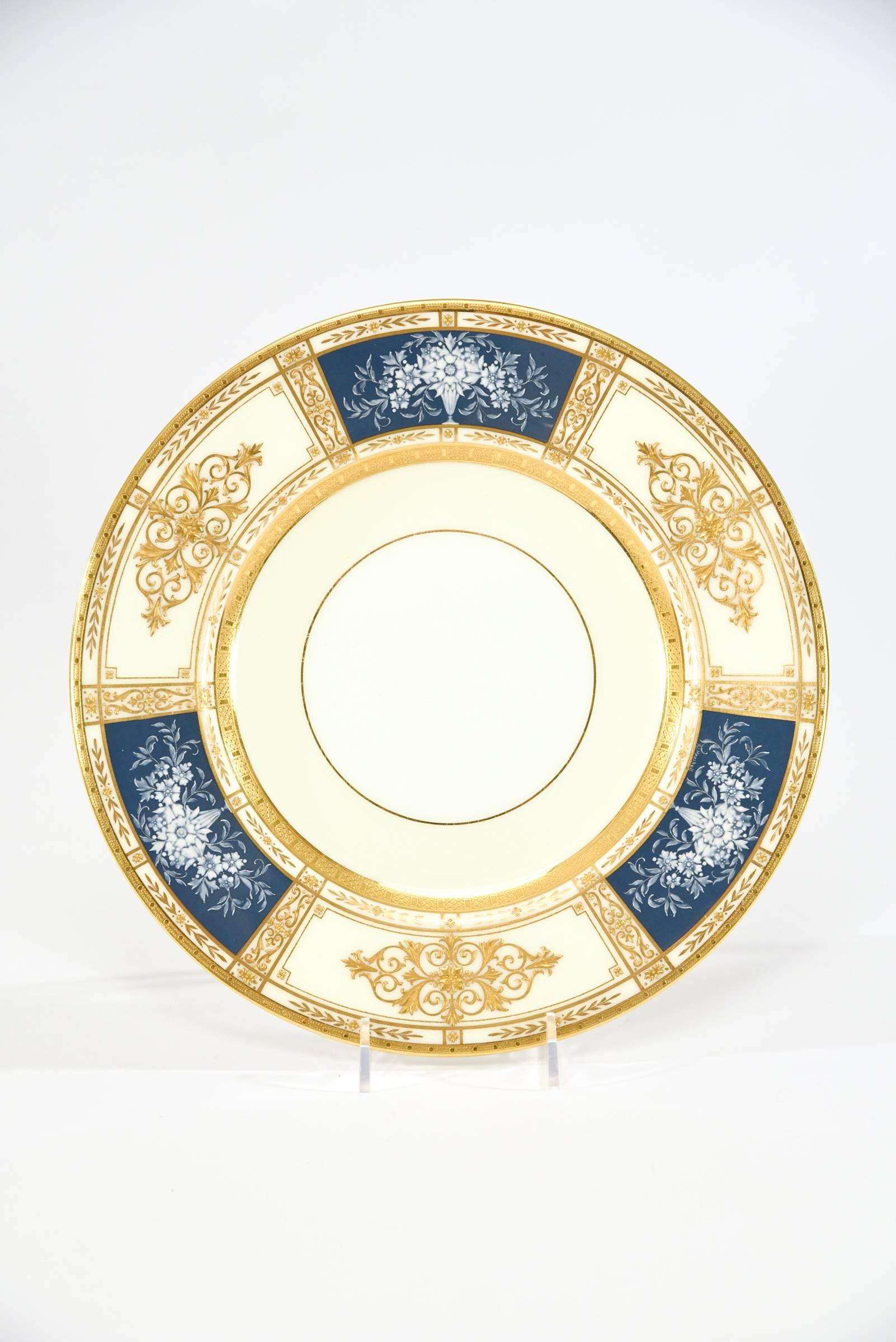 Neoclassical 12 Minton French Enamel Pate Sur Pate Artist Signed Marshall Dinner Plates For Sale