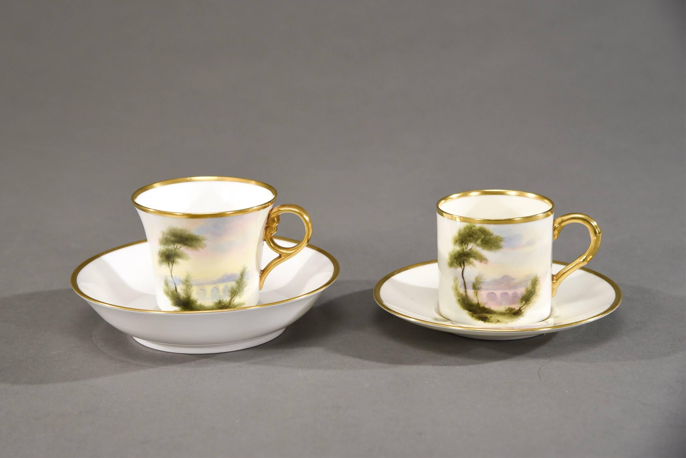 Early 20th Century Royal Worcester 9 Pc. Handpainted Artist Signed, Rushton, Scenic Breakfast Set