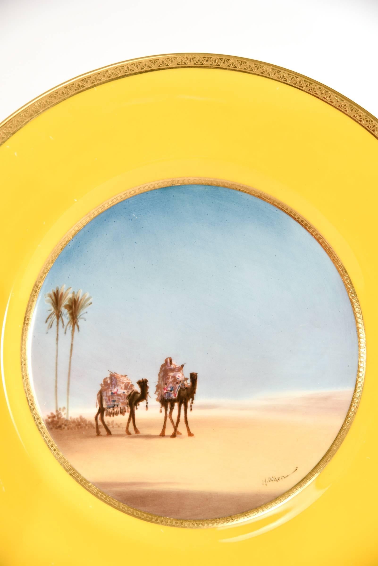 Hand-Painted 12 Royal Doulton Hand Painted Plates Signed H. Allen Desert Scenes with Camels