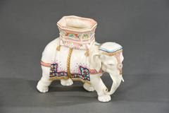 Worcester Porcelain Figural Elephant Vase Hand-Painted Enamel Decoration