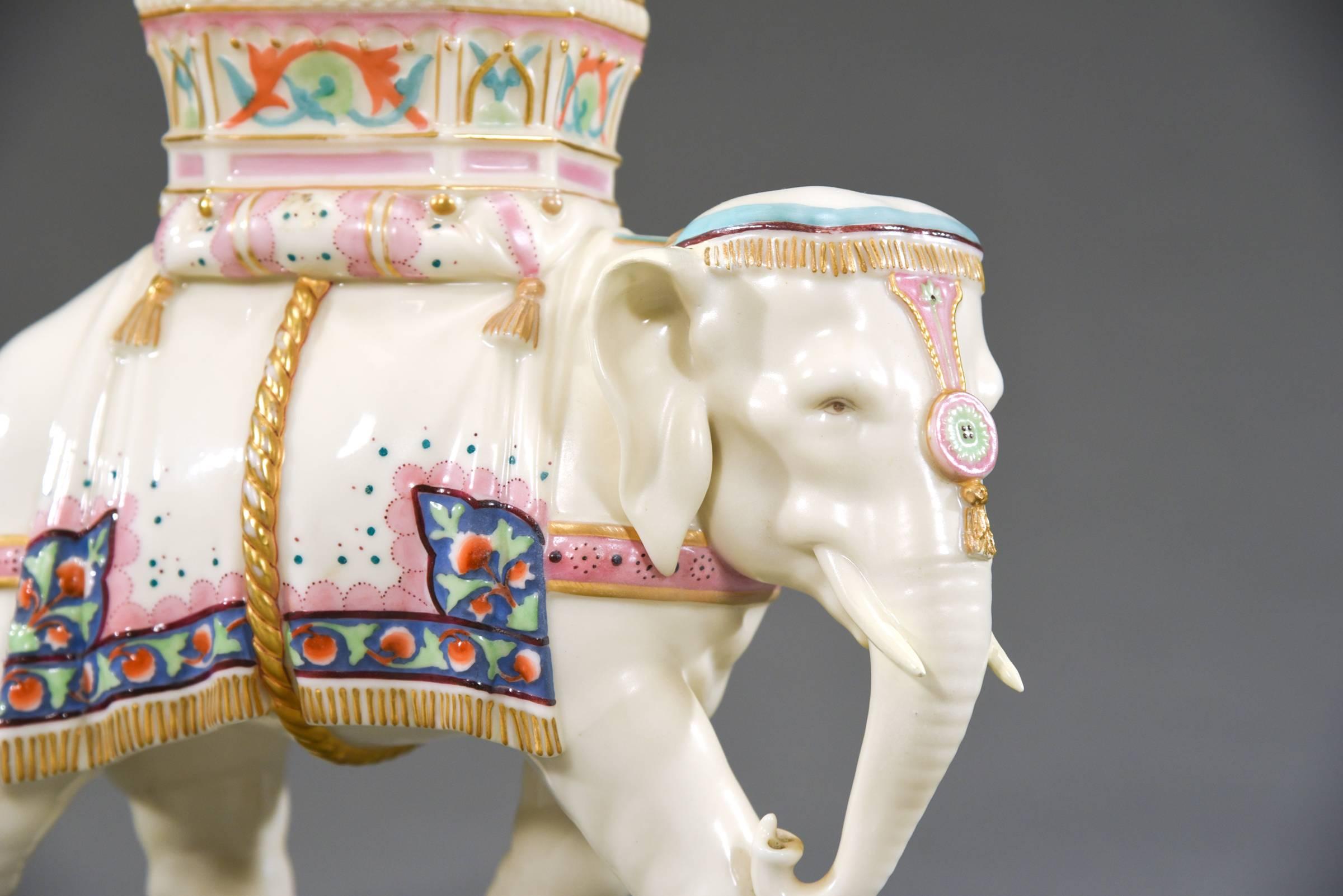 Mid-19th Century Worcester Porcelain Figural Elephant Vase Hand-Painted Enamel Decoration