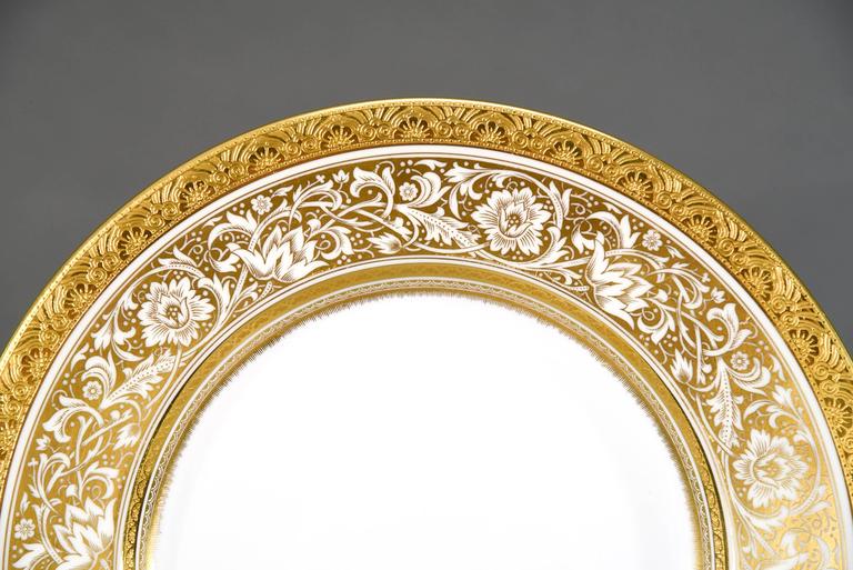 Set of 12 Minton Gold Rimmed Porcelain Ball Dinner Plates For Sale at