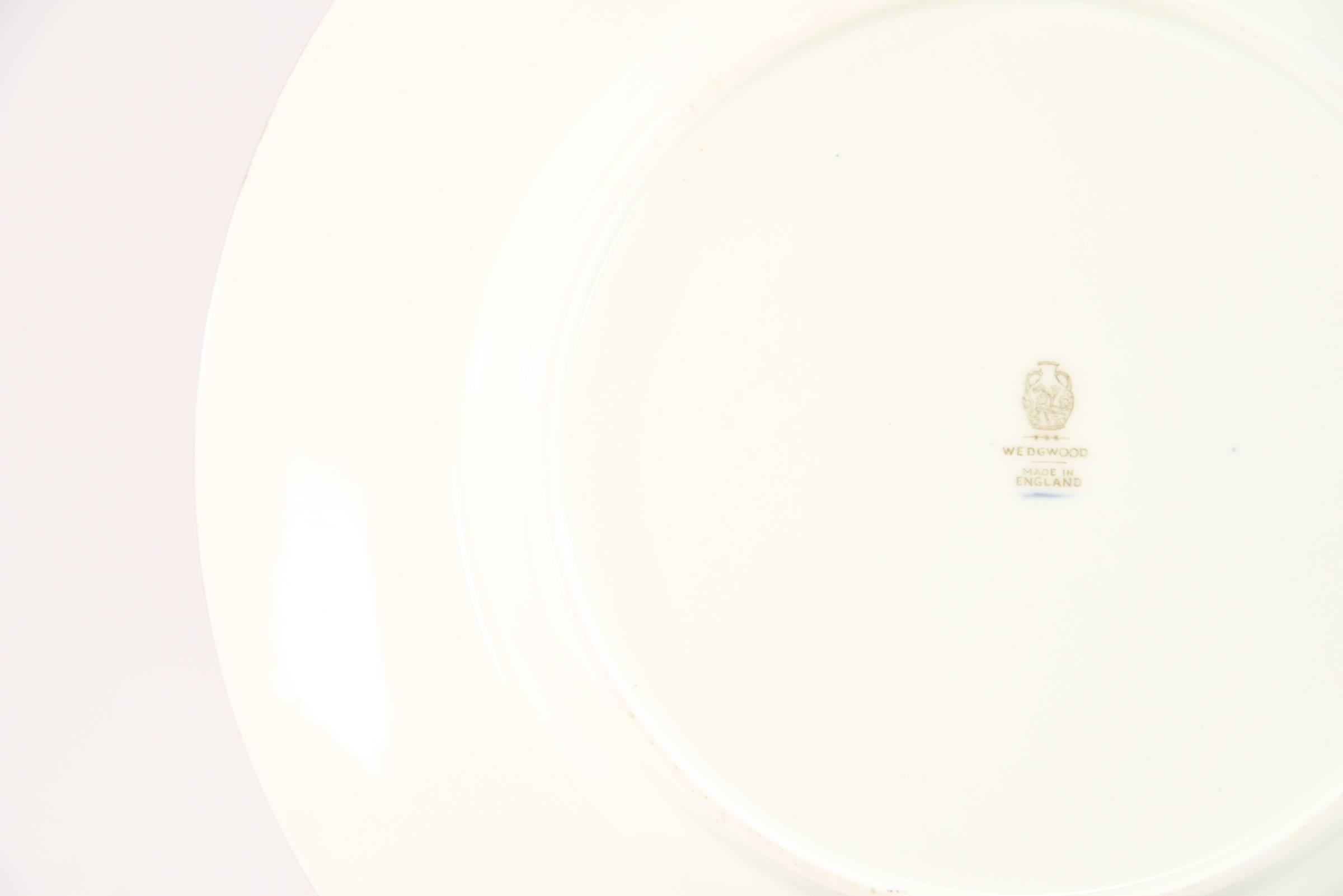 English Set of 12 Wedgwood Dinner Plates with Cobalt Centers & Aesthetic Movement Enamel