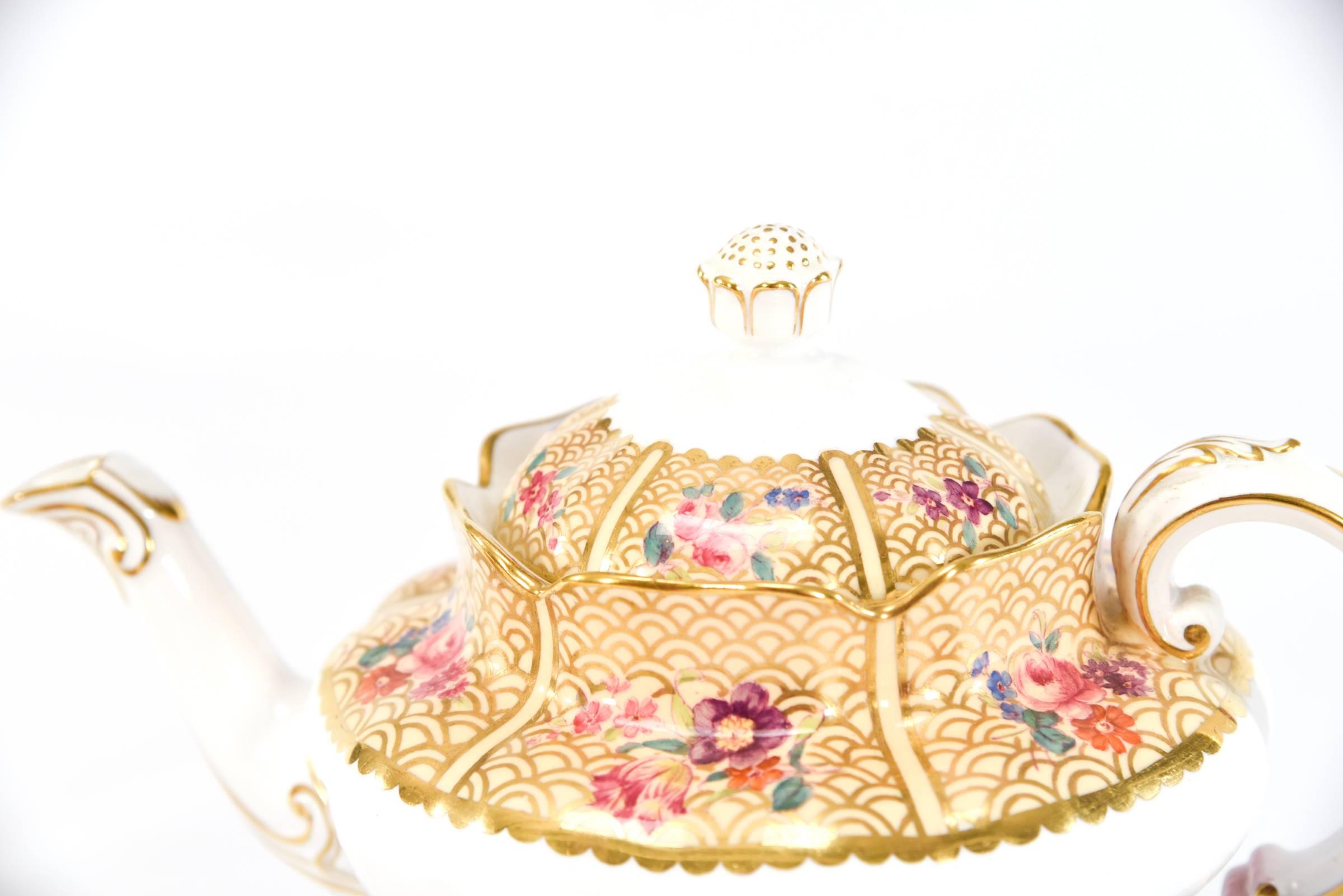 Enameled Copeland Spode for Tiffany Dessert & Tea Set for 12 Floral Japonesque Service  For Sale