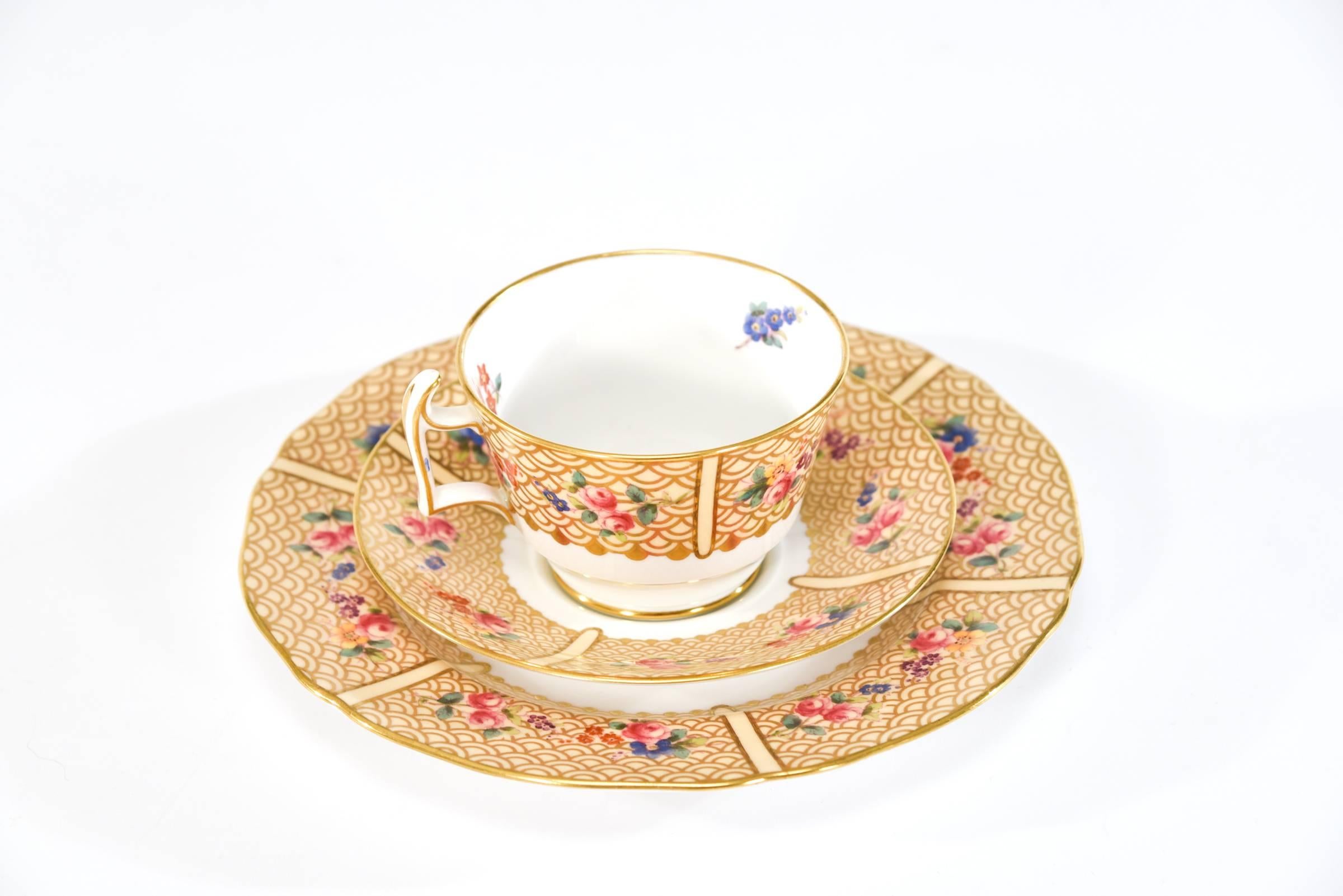 Copeland Spode for Tiffany Dessert & Tea Set for 12 Floral Japonesque Service  In Excellent Condition For Sale In Great Barrington, MA