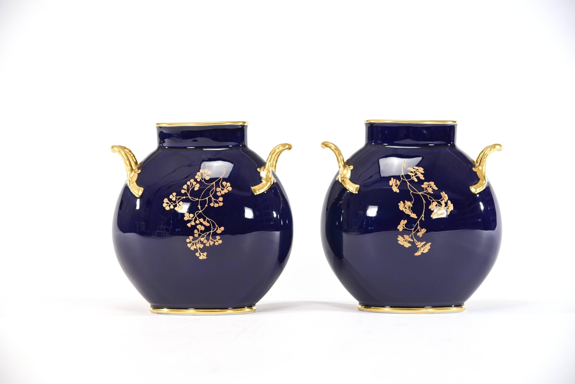 limoges vase blue and gold
