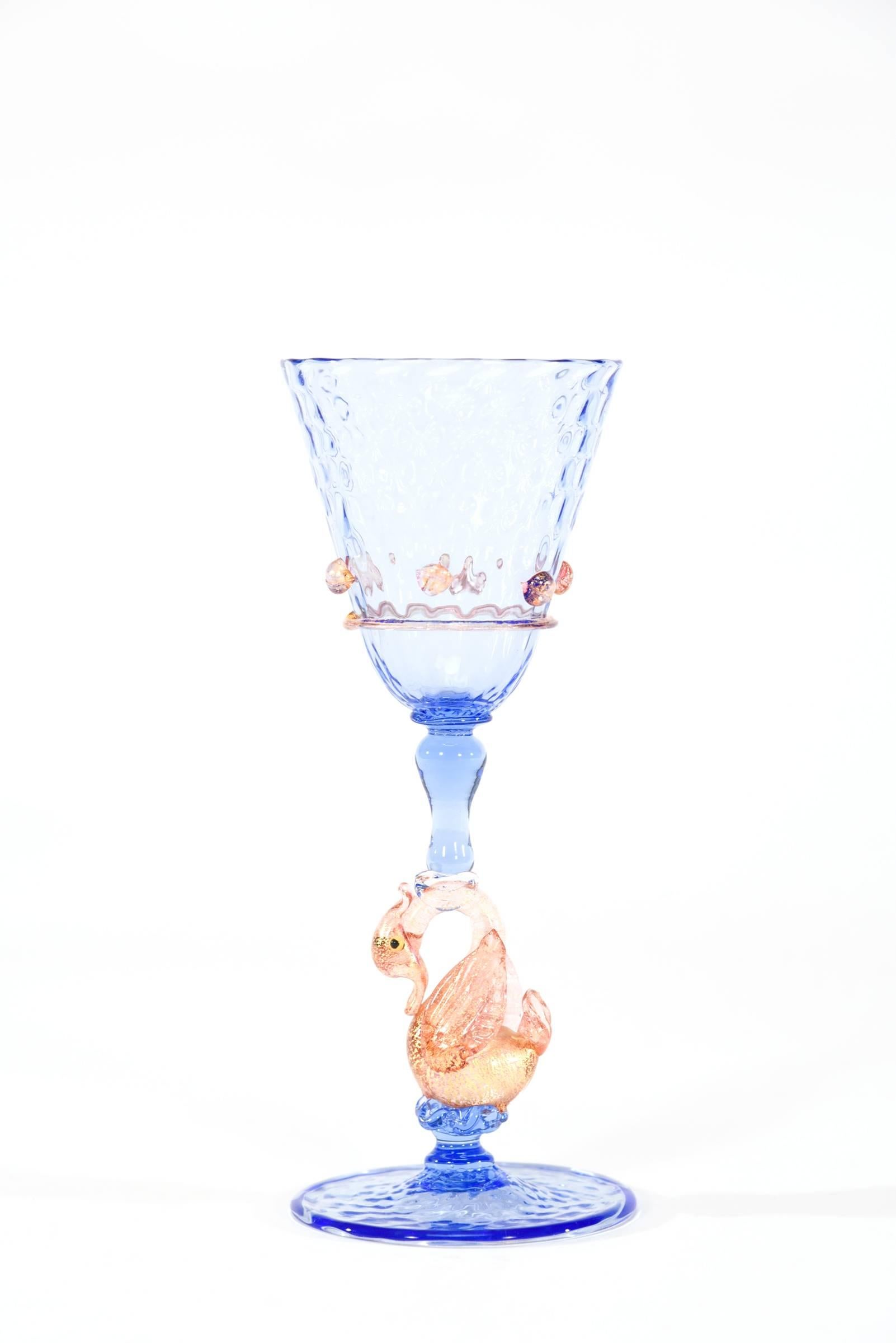 Hand-Blown Salviati French Venetian Stemware Service with Pink Figural Swans In Excellent Condition For Sale In Great Barrington, MA