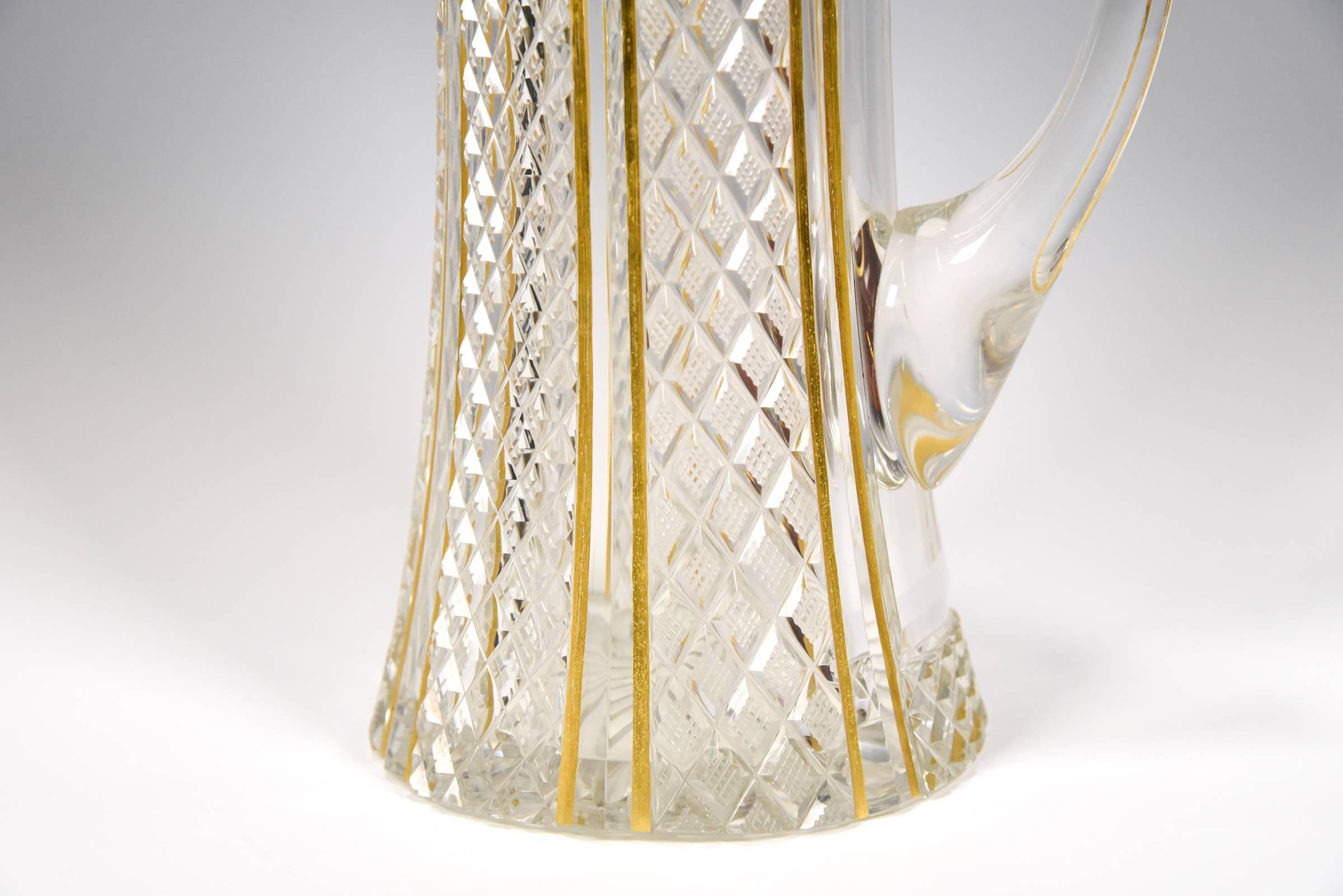 Gilt Handblown 19th Century Cut Crystal Pitcher with Gold Enamel Decoration Baccarat