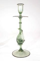 Pair of Hand Blown Salviati Venetian Swan Figural Candlesticks