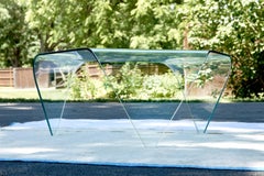 Mid-Century Modern Triangular Three-Legged Slumped Glass Coffee Table