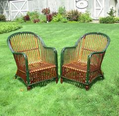 Matching Pair of Stick Wicker Armchairs