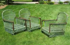 Three Matching Stick Wicker Armchairs