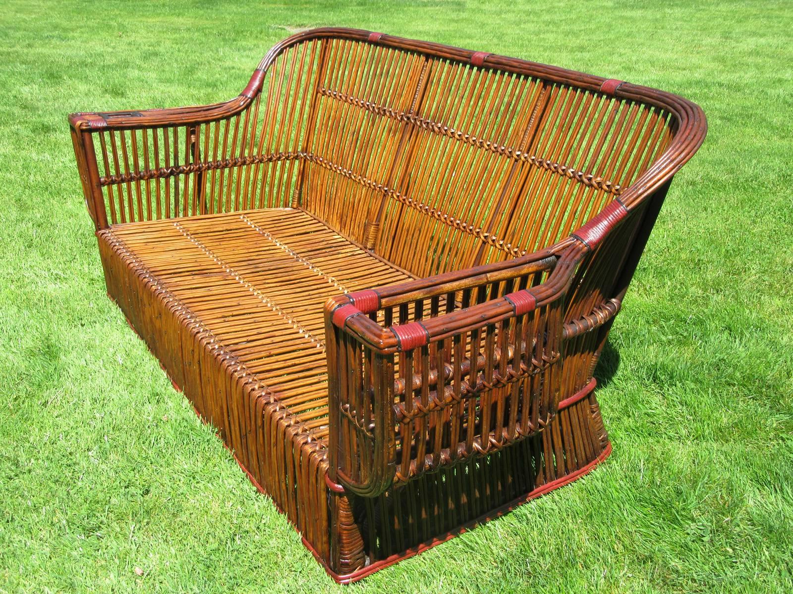 American Stick Wicker/Rattan Sofa For Sale