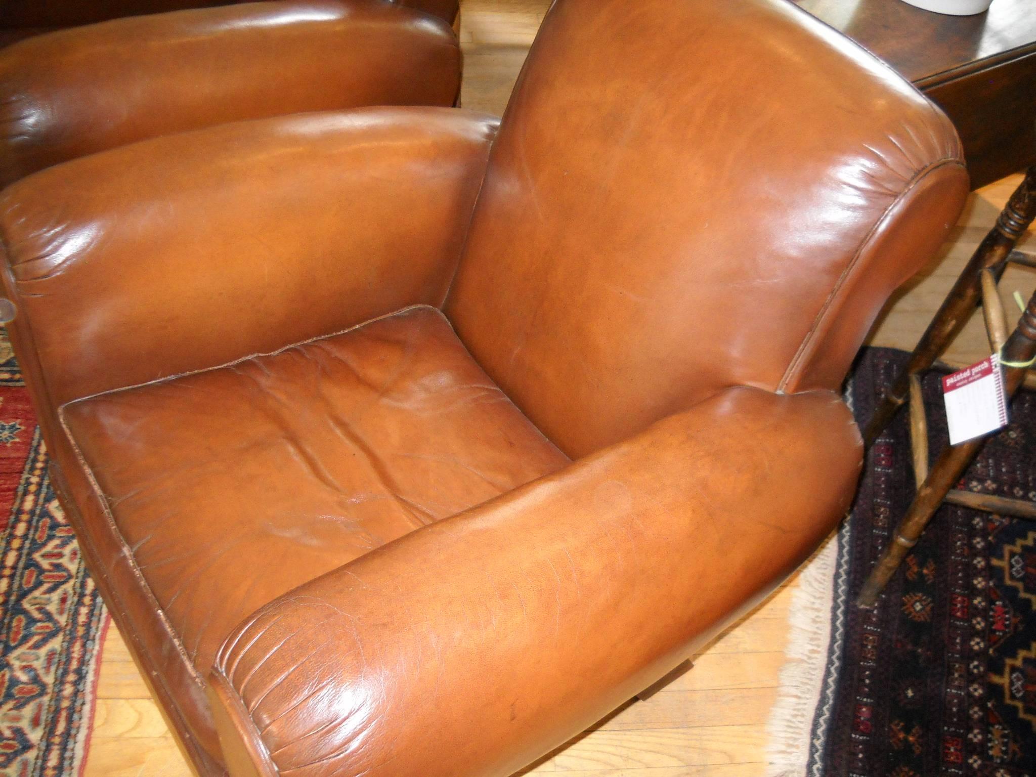 Mid-20th Century Pair of French Leather Chairs