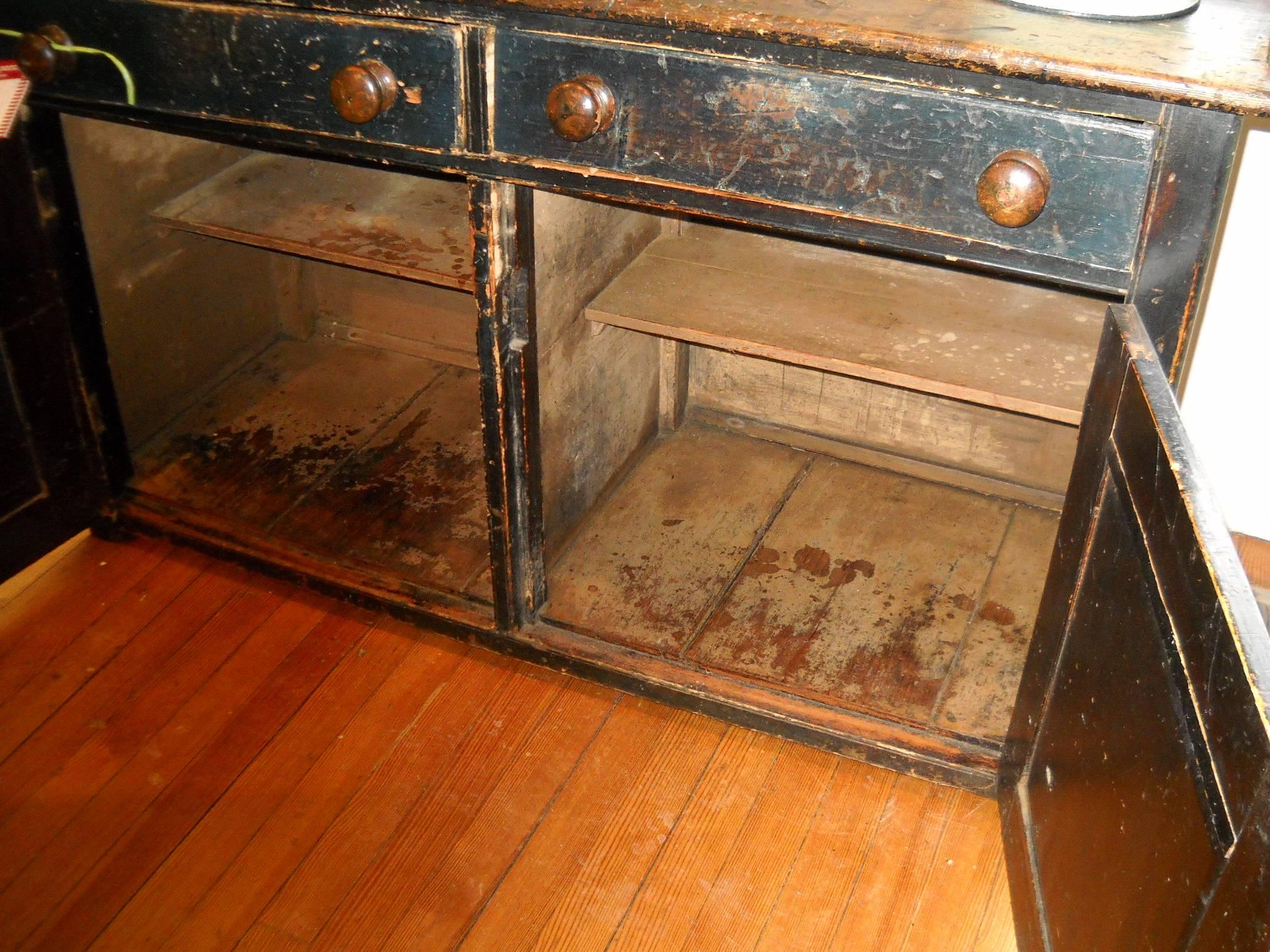 Two-Door, Drawer Original Painted English Buffet with Railing 3