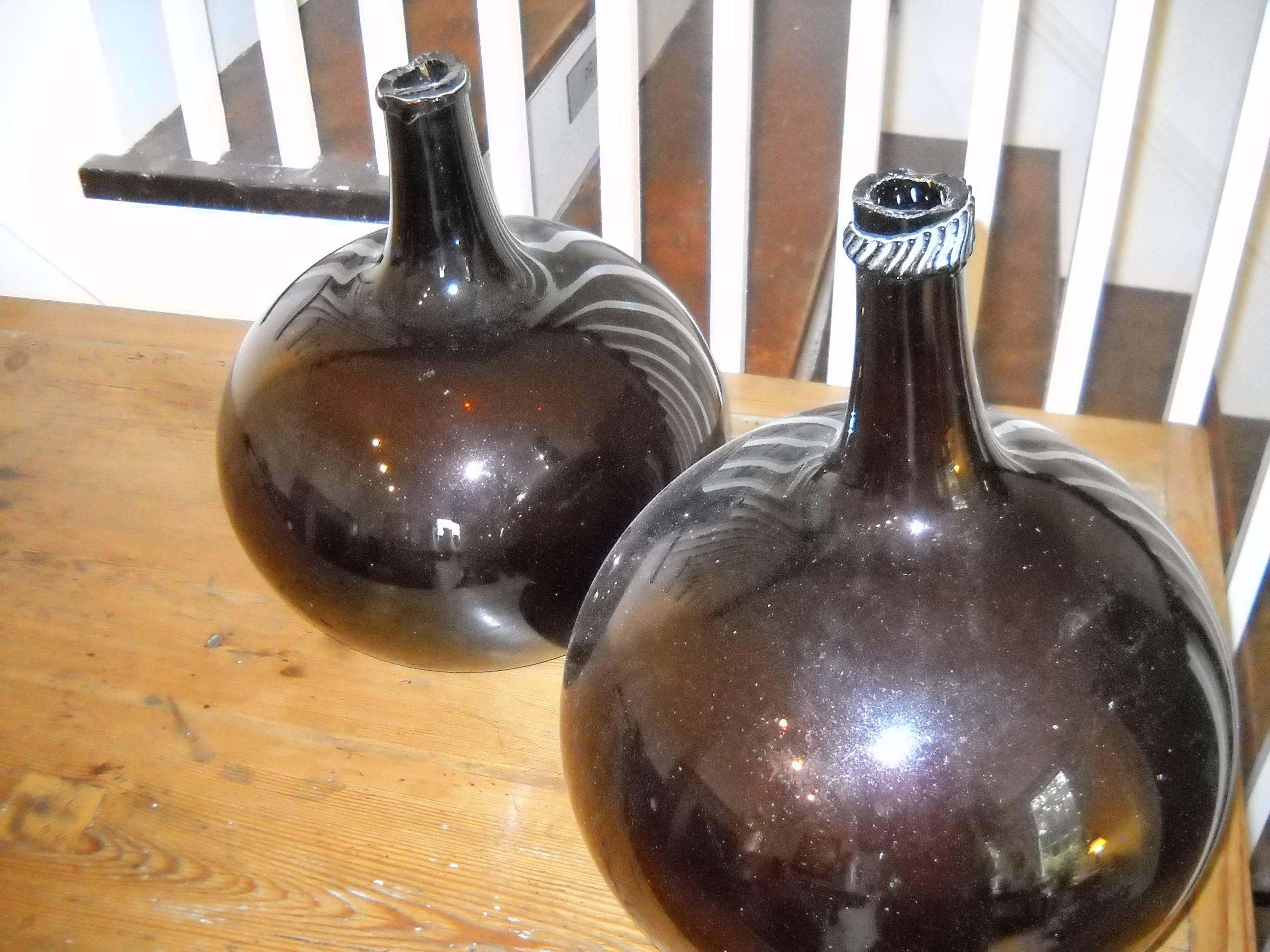 European Set of Two Amber Color French Wine Jars
