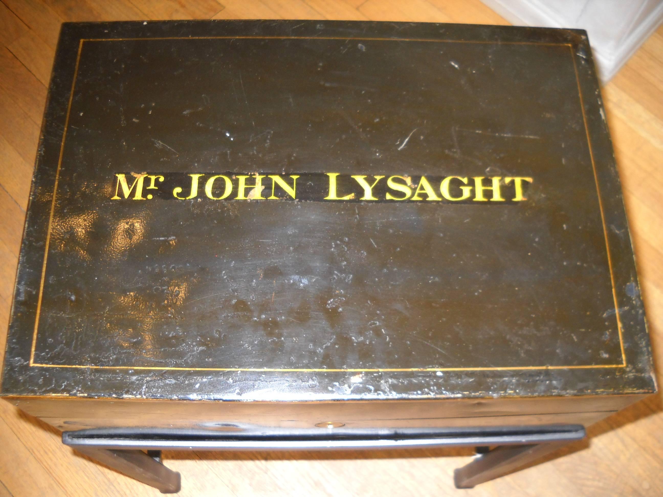 This English Deed box came from a law office in the UK and belonged to the gentlemen whose name is on the top of the box. Feel free to google him as he was a significant businessman in the UK . We thought this unique piece would be a lovely end