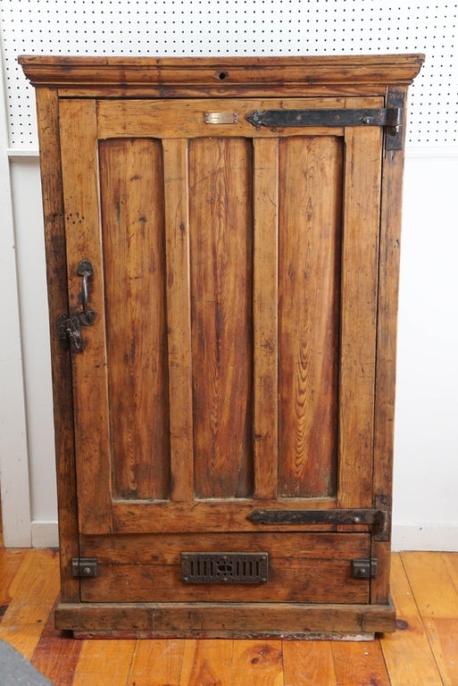 This food cupboard came from a home in the Yorkshire area of the UK. What a unique one of kind piece this is! The outside has a brass label on top that says 