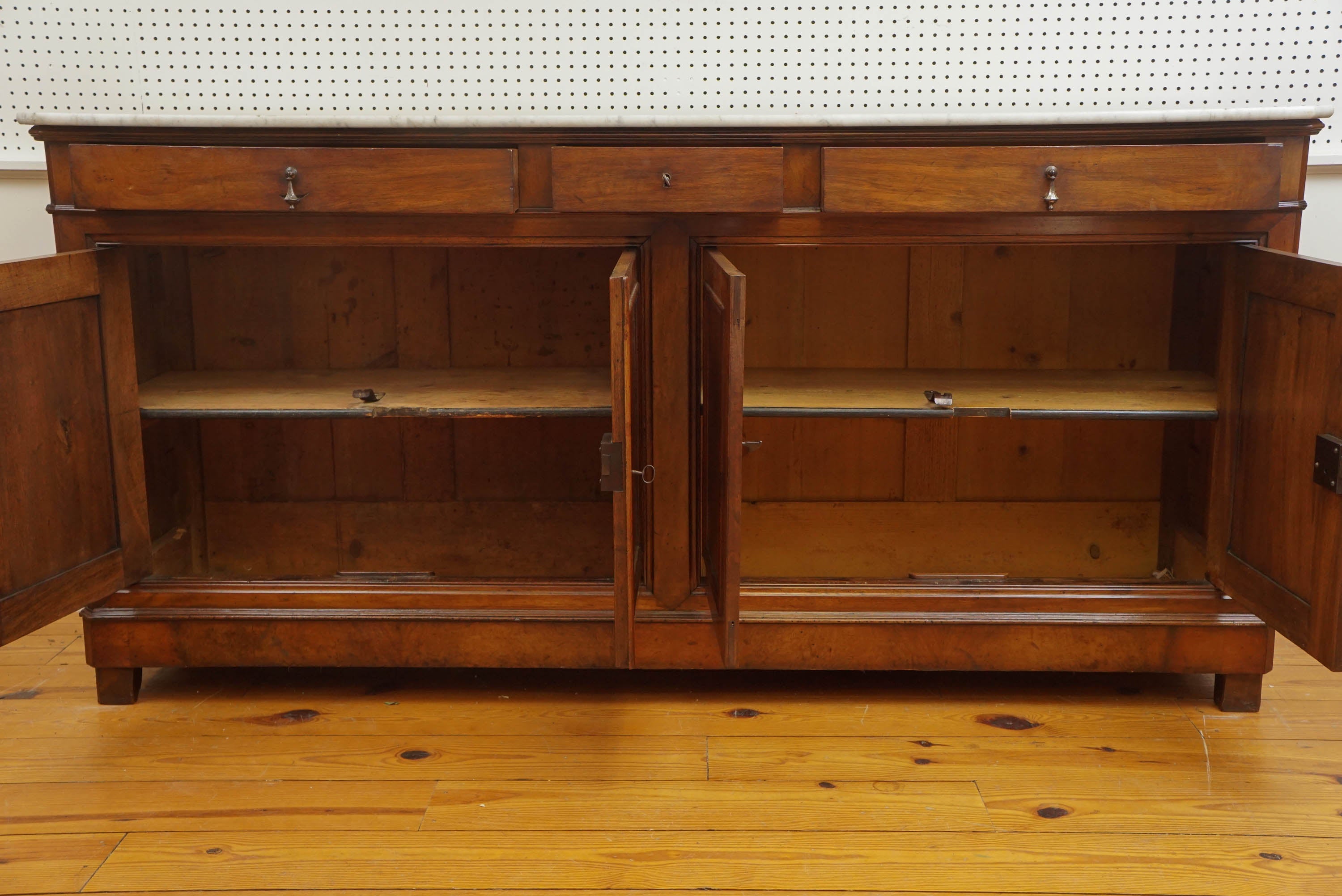 Walnut Enfilade with Marble Top In Excellent Condition In Sheffield, MA