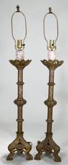 Pair of 19th Century Gothic Style Brass Lamps