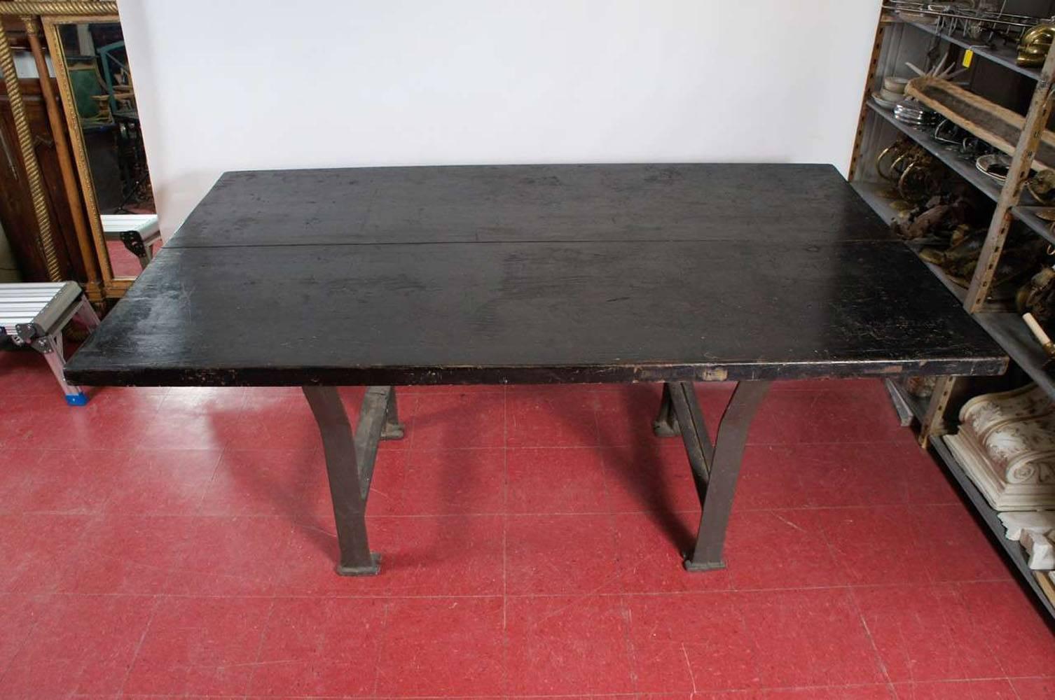 American Large Industrial Work Plank Top Farm Table