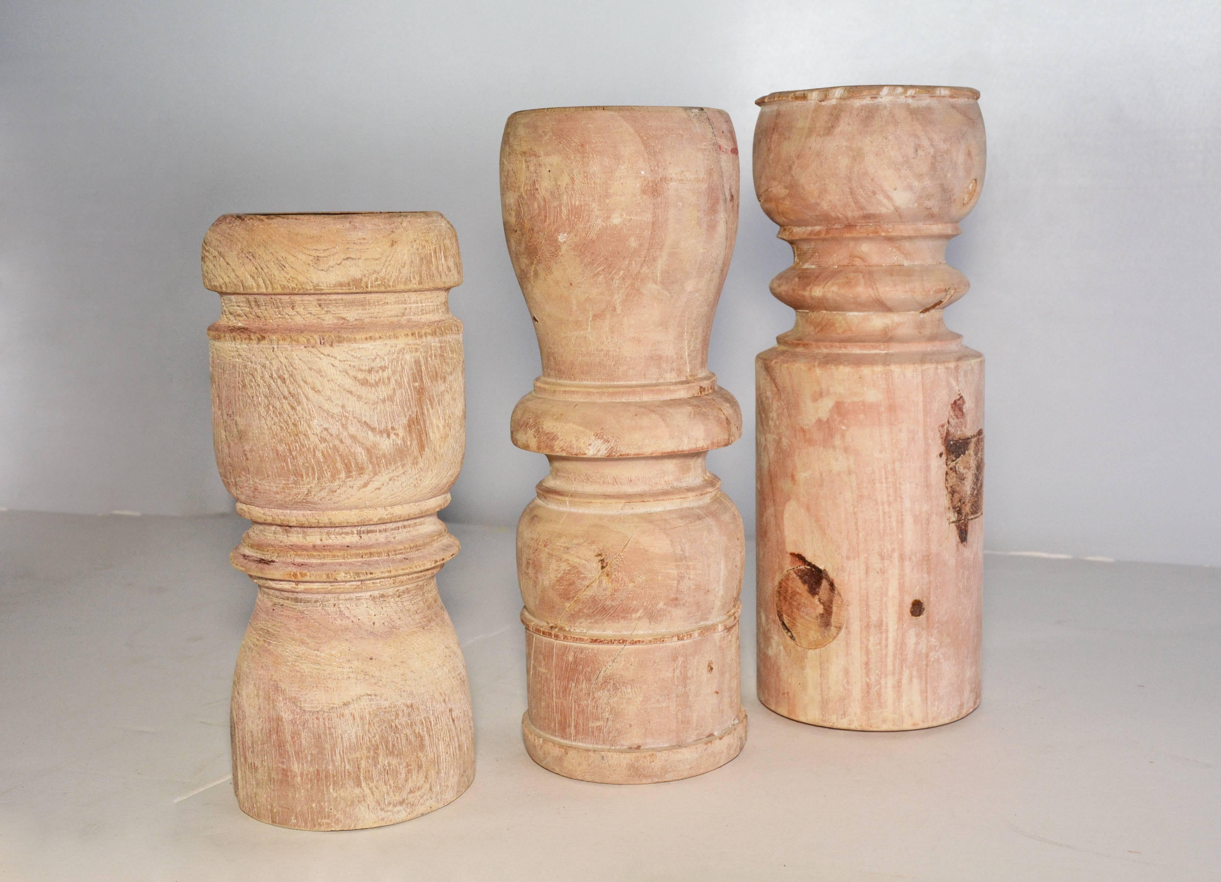 Country Collection of Antique Rustic Turn Wood Candleholders