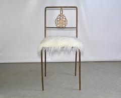 Gold Gilt Wrought Iron Chair with Shag Seat